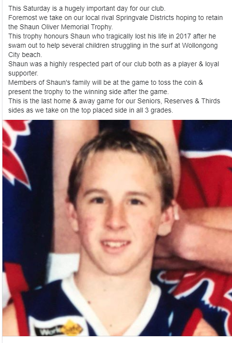 Huge day Saturday at our home ground as we battle <a href="/SpringyDees/">Springvale Districts</a> for the Shaun Oliver Memorial Trophy <a href="/SouthernFNL/">SFNL</a>    <a href="/PaulAmy375/">Paul Amy</a> <a href="/NCreely/">Nick Creely</a> <a href="/localfooty/">Local Footy</a> <a href="/localfootyshow/">Local Footy Show</a>