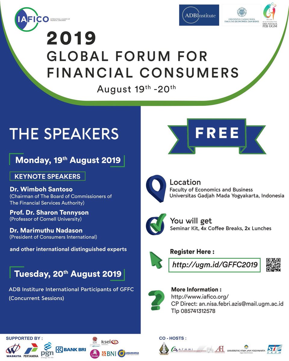 feb_ugm's tweet photo. The 2019 Global Forum for Financial Consumers, 19-20 August 2019 at Faculty of Economics and Business UGM.
#GFFC2019 #IAFICO #FEBUGM #businessschools
Cc.@UGMYogyakarta https://t.co/oBbODuLjj2