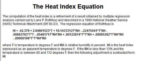 Heat Index Calculator Chart