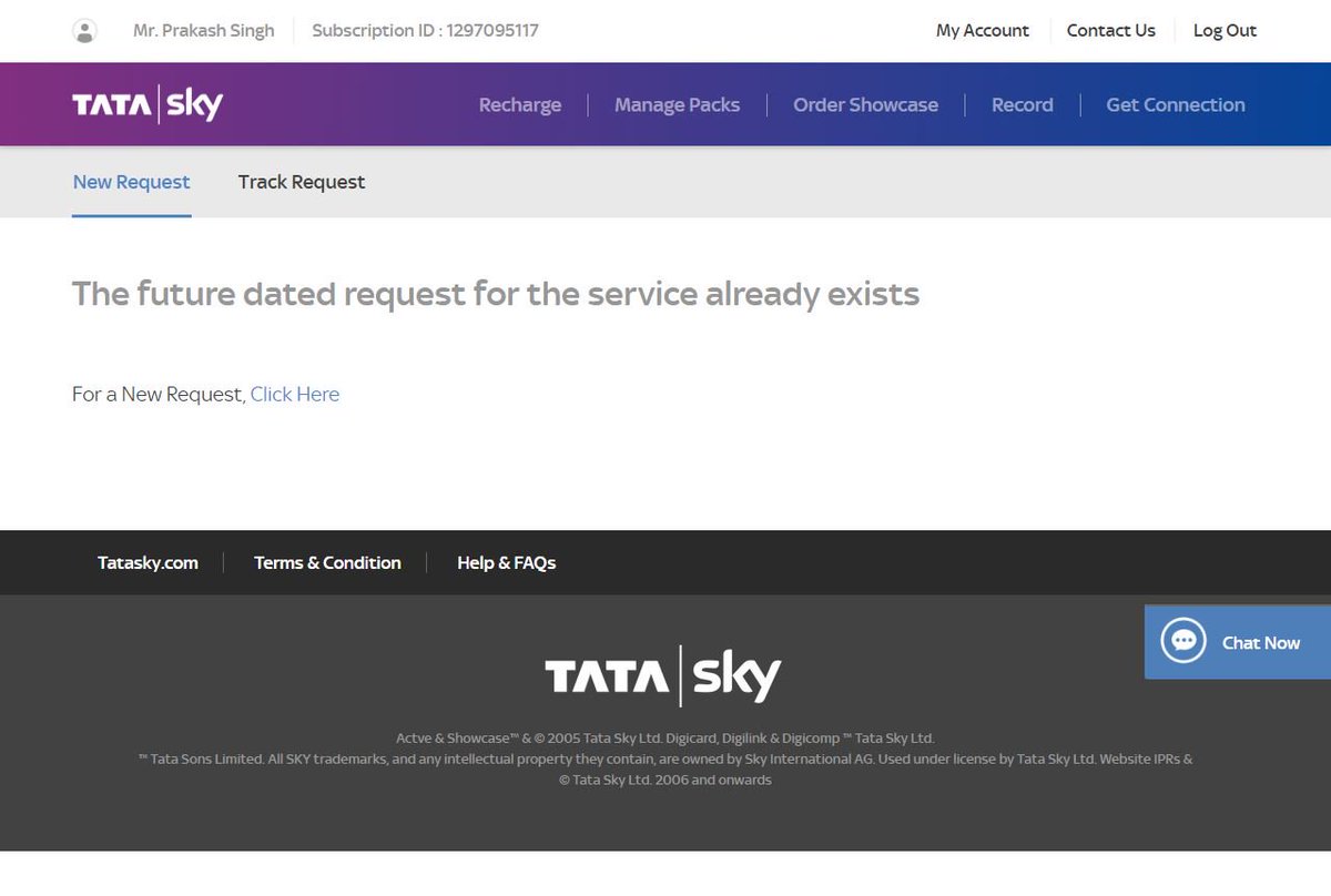 dptelang's tweet photo. @TataSky THIS IS THIRD TIME I AM WRITING YOU. I AM UNABLE TO SUSPEND ACCOUNT ONLINE FROM https://t.co/q7Q8tPGO4a ERROR "The future dated request for the service already exists" https://t.co/HXSUouZryI