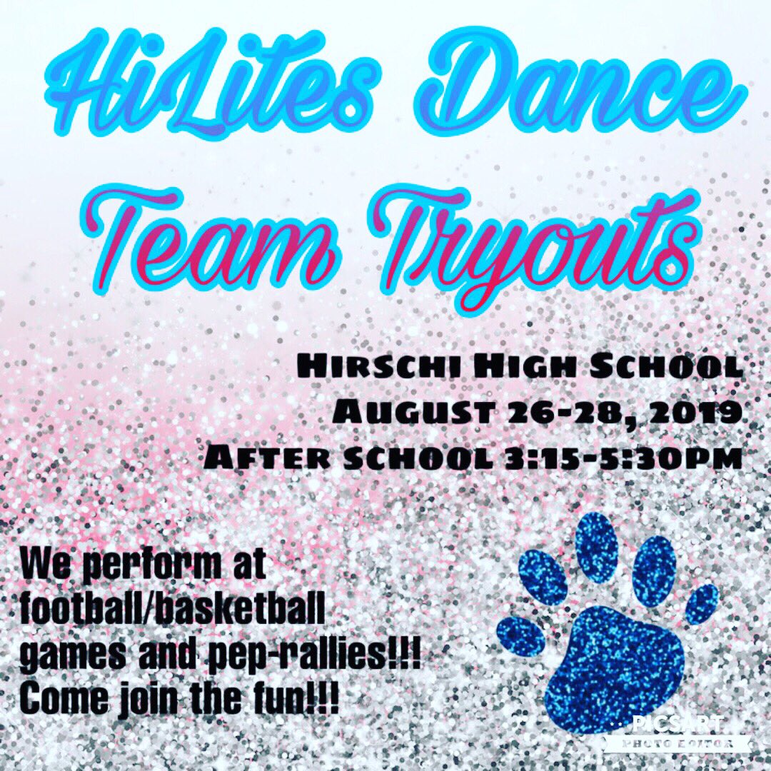 Hirschi_HiLites's tweet photo. Come join the Hirschi HiLites @ tryouts in 2 weeks!!! We are looking for students who have school spirit &amp; leadership skills! Tryouts are August 26-28! Just in time for the 1st football game :) #picsart #huskyup #betheone #beBOLD #iamwfisd #hirschihighschool #danceteam #tryouts https://t.co/GrZPaJuKh4
