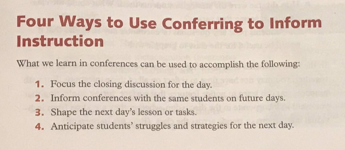 McGannMr's tweet photo. #inthemomentmath CH6 “Conferring is formative assessment @ its most immediate, relevant, & useful, because we can act on what we learn💬while conferring in many more ways that make all of our instruction more responsive & powerful.” 🔑stages & ways conferring informs instruction: https://t.co/2IFLYAUCGj