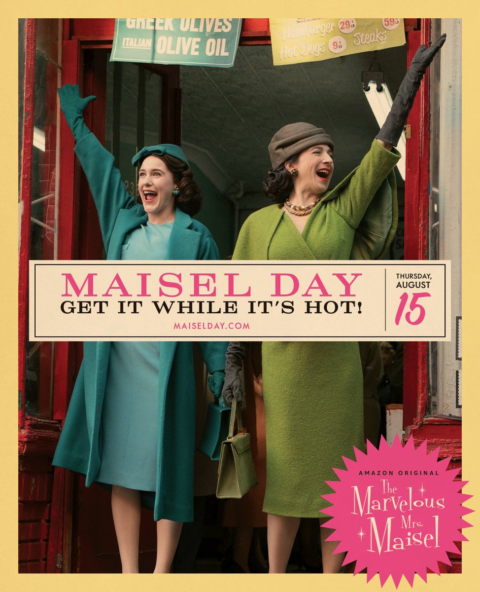 Art' Deli-Maisel Day Promotion
*DISCLAIMER*
 *Promotion valid from 8:00 AM - 8:00 PM 
 *While Supplies Last on 8/15/19 only.
 *Limited to 1 per person, Dine-Ins only
artsdeli.com
#artsdeli
@arts_deli
facebook.com/artsdeli
#MrsMaisel
facebook.com/maiseltV
<a href="/MaiselTV/">The Marvelous Mrs. Maisel</a>