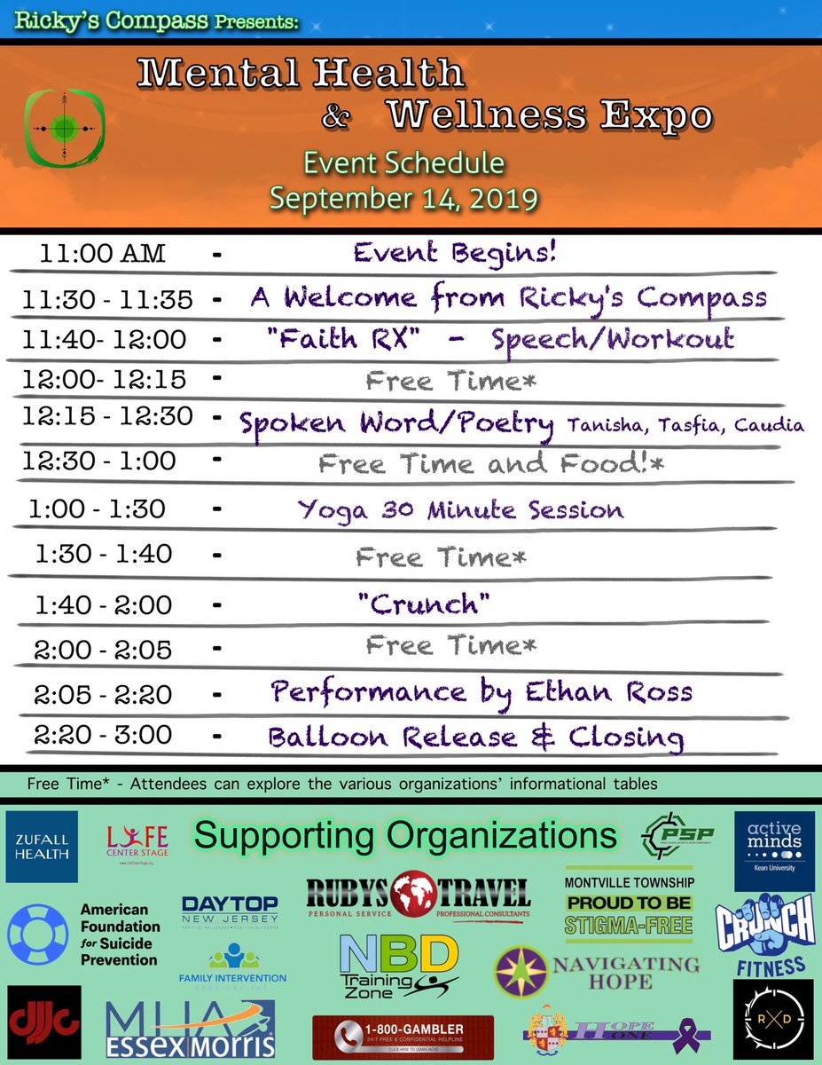 RickysCompassCP's tweet photo. Save the date! We are so excited to announce our official schedule for our Mental Health &amp; Wellness Expo on September 14th! 🎉✨#shatterthestigma https://t.co/fjHhHDLka3