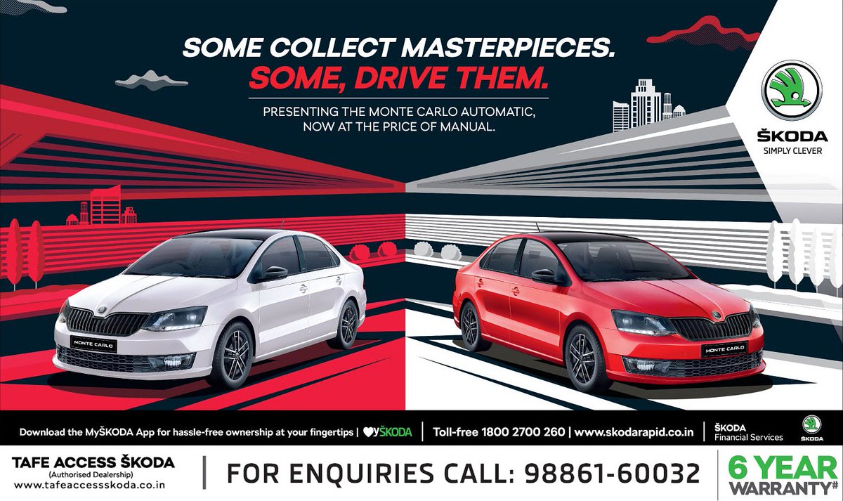 SkodaTafe's tweet photo. Be the master &amp; drive the masterpieces! #SkodaMonteCarlo #SkodaIndia #Skoda #TafeSkoda #Bangalore https://t.co/G46bZFMxV4