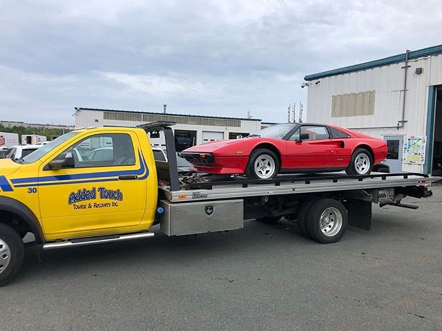 motorscotia's tweet photo. from @tow_truck_jeff71 • • • • • Can’t decide which song is more appropriate...the Magnum p.i theme, or Can’t Drive 55. #ferrari308 #towlife #addedtouchtowing #halifax https://t.co/8HlyEy4O8S