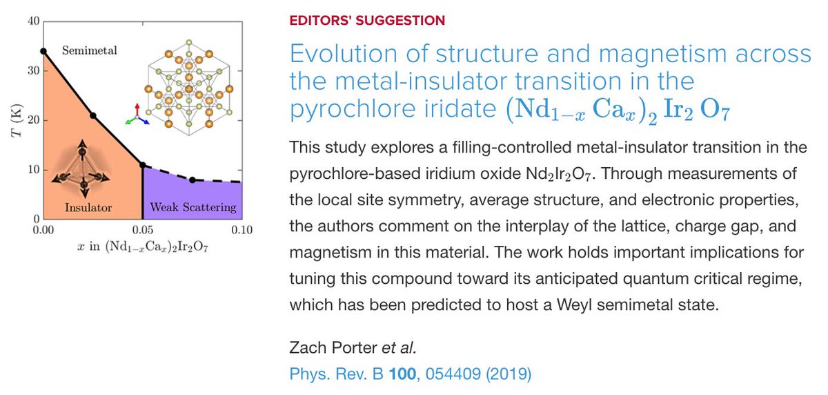 PhysRevB's tweet image. Evolution of structure and #magnetism across the metal-insulator transition in the #pyrochlore #iridate (Nd1−xCax)2Ir2O7
#physics #EdSugg #science #condmat @APSPhysics
go.aps.org/2YZDMAD