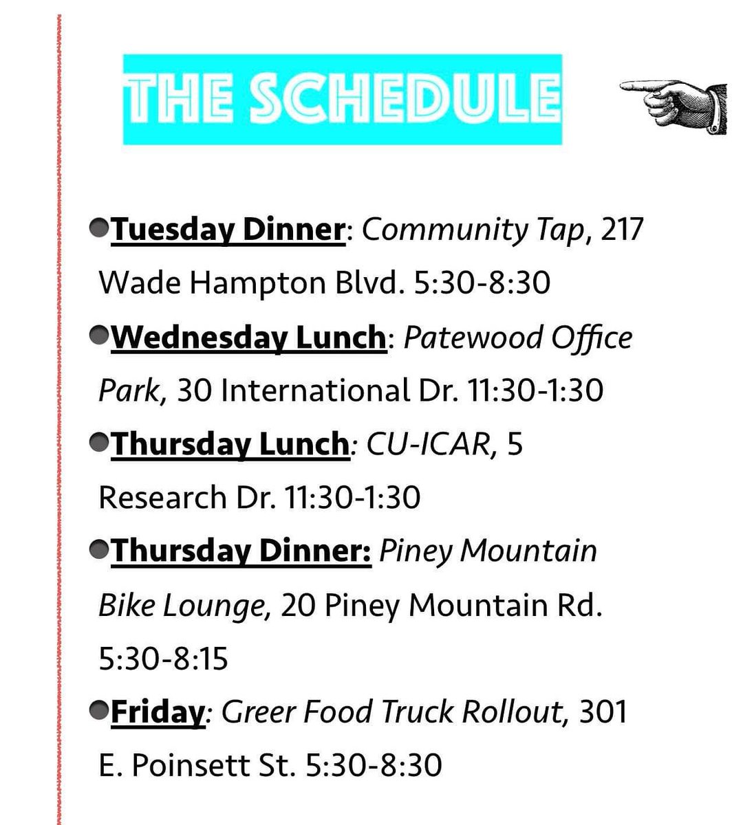 Summer is flying by! Come and beat the heat with us this week. #weeklyschedule🌮