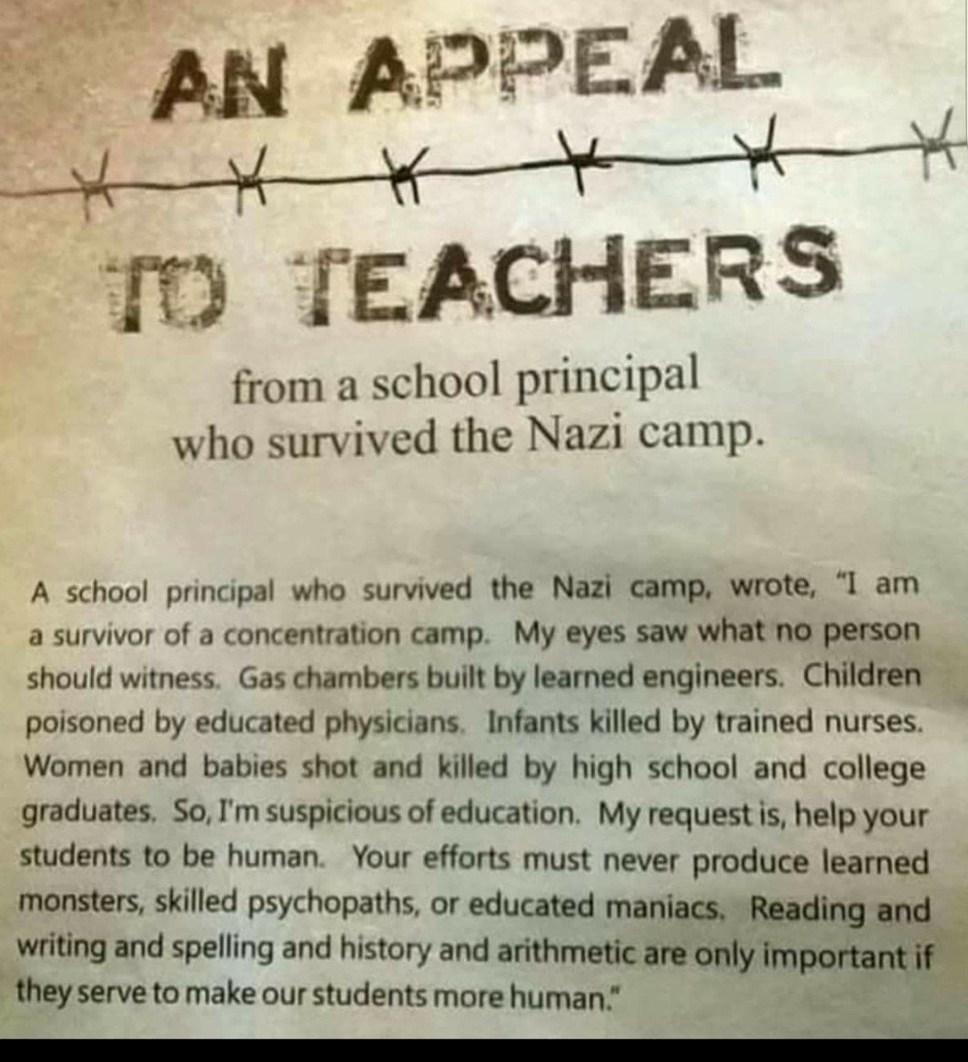 NayanTripathi6's tweet photo. Found this somewhere, it's worth contemplating...
Purpose of education is defeated if it doesn't teach us to be HUMAN...
#MyResolutionMyK
#MyResolutionMyKartavya https://t.co/hFlC47nRIh
