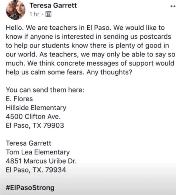 ElissaQAdams's tweet photo. Letters to El Paso students please! https://t.co/1sdlVpmTMM