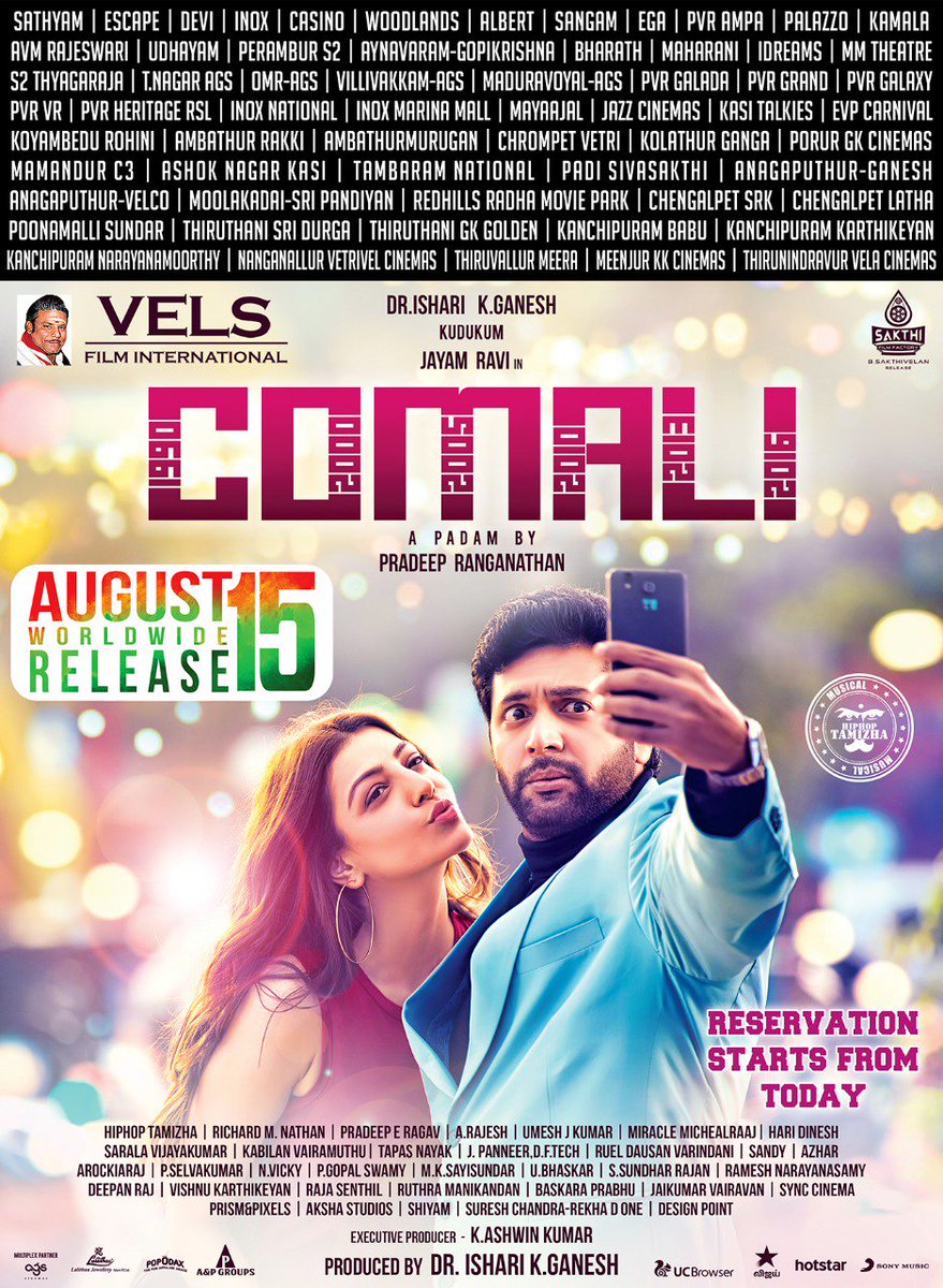 StudioFramesIn's tweet photo. The Fresh Pair @actor_jayamravi
& @MsKajalAggarwal is going to Entertain you with A Comical Love ❤
Reservation starts Today ..
#ComaliInThreeDays @pradeeponelife @hiphoptamizha @VelsFilmIntl @SakthiFilmFctry https://t.co/I6sQIYMKNN