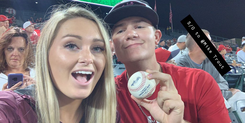 D__K25's tweet photo. S/o to @MikeTrout for the ball tonight on our honeymoon🎉🎉 @Angels https://t.co/K8ACJ1OasE