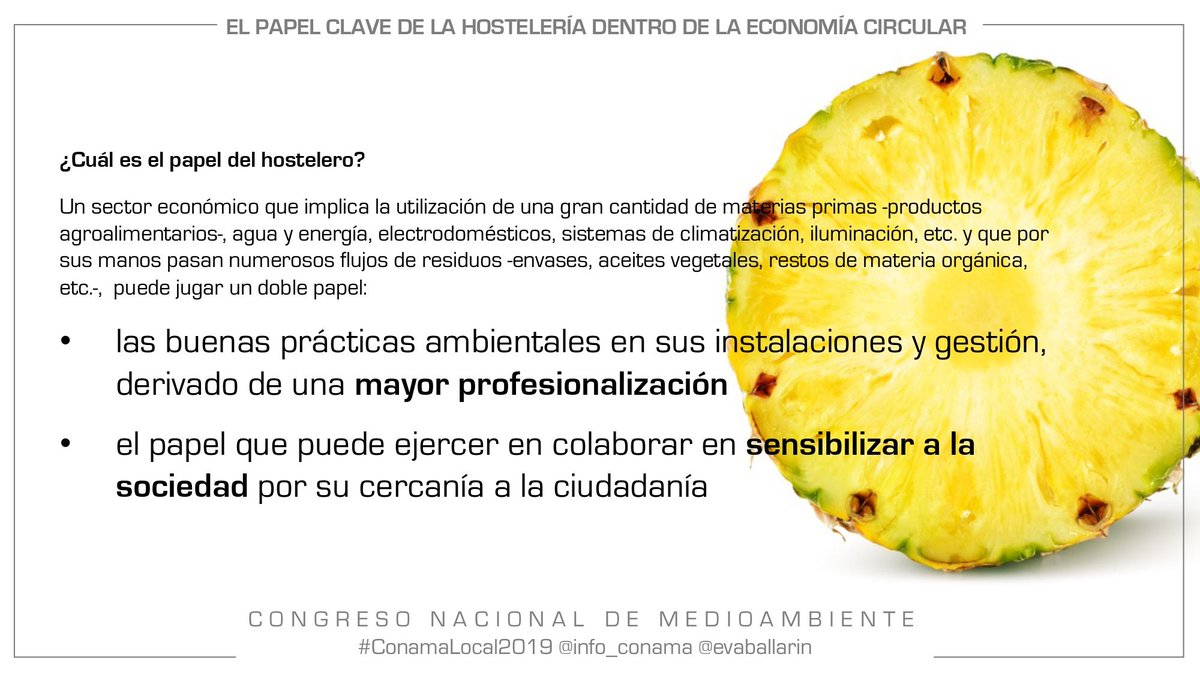 evaballarin's tweet photo. ¿Cuál es el papel de la #hostelería en la #economíacircular? Te lo cuento en cuatro diapositivas de mi charla para el Congreso Nacional de Medio Ambiente #ConamaLocal2019. 

Consulta mi catálogo de charlas aquí 👉  https://t.co/Pj8lckFWyC

#sostenibilidad #peopleproductplanet https://t.co/6QxhwSx85v