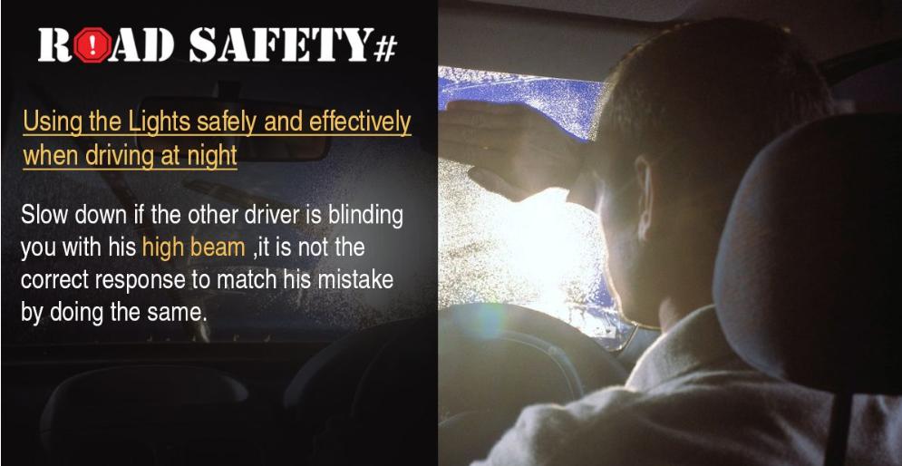missionroadsafe's tweet photo. #Missionroadsafety Slow down if other driver is blinding you with his beam. Using the lights safely &amp; effectively when driving at night. https://t.co/vxWLIZYMtU