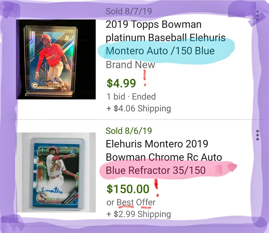AngelEyez2469's tweet photo. The price of a box or marketing words should not have such a price gap of autographs numbered to the same /150... #hobbyinvestigator #smilesRfree https://t.co/Pn0mYVilzu