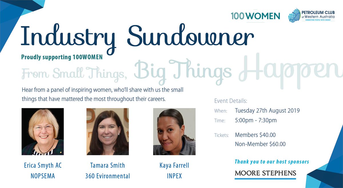 360enviro's tweet photo. "From Small Things, Big Things Happen"
360 Environmental's CEO Tamara Smith will be presenting at Petroleum Club WA's Industry Sundowner in support of 100WOMEN! #womeninbusiness #100WOMEN https://t.co/D5gG8ts5qX