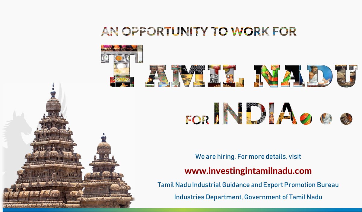 Guidance_TN's tweet photo. We are looking for dynamic, experienced professionals to join the growth story of Tamil Nadu. Visit https://t.co/37Hl9UW0Uk for more details. https://t.co/x5bBWebqJh