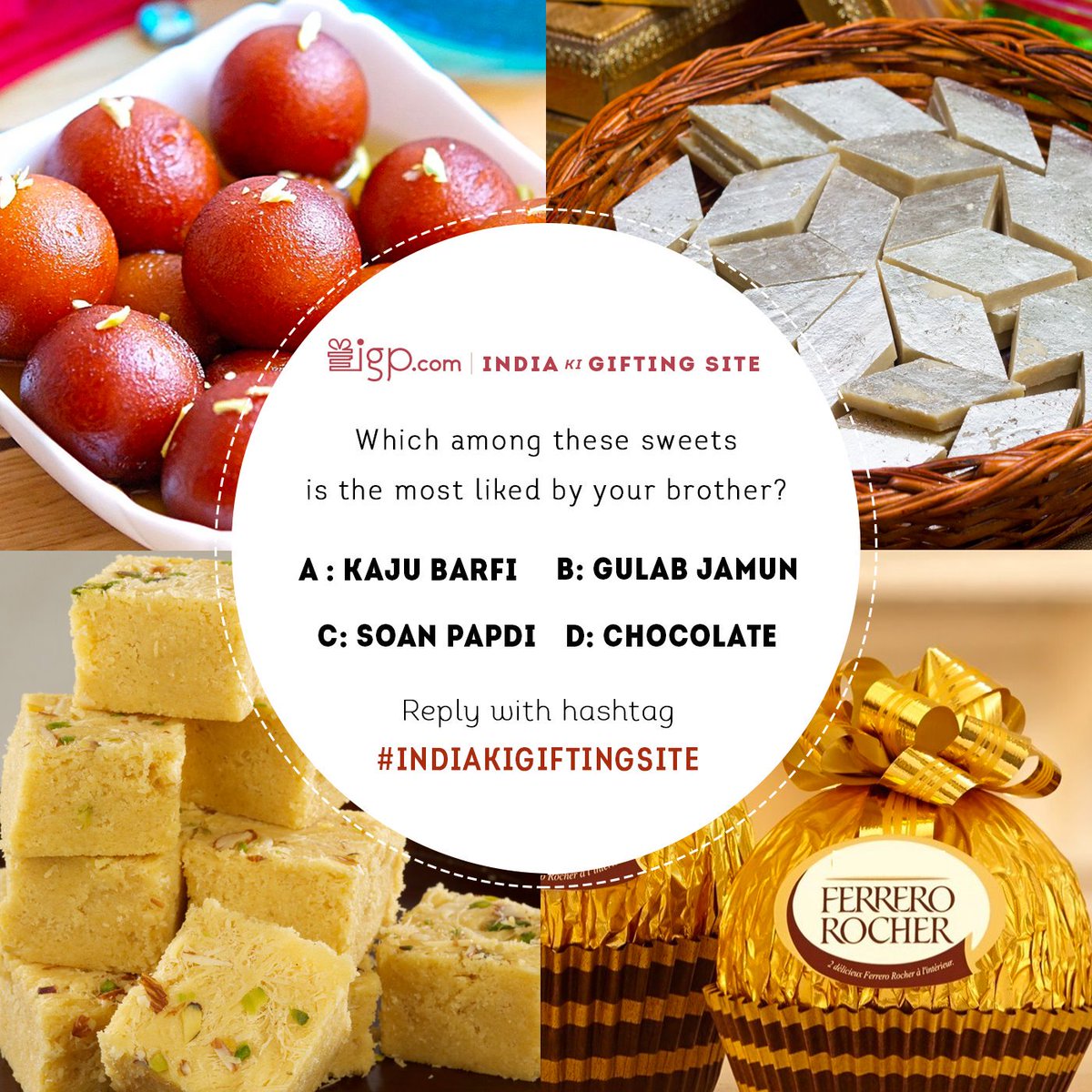 IGPcom's tweet photo. Rakhi Giveaway Contest ๐๐
Complete the below steps and get a chance to win IGP Hamper.
Step 1- Follow Us @IGPcom
Step 2- RT your answer with #Indiakigiftingsite
#Contest valid with 100 participants & RT.24 hrs. to reply. #RakhiExpressDelivery @ https://t.co/4muu26rEBG #IGPCOM https://t.co/00OVIf6WBH