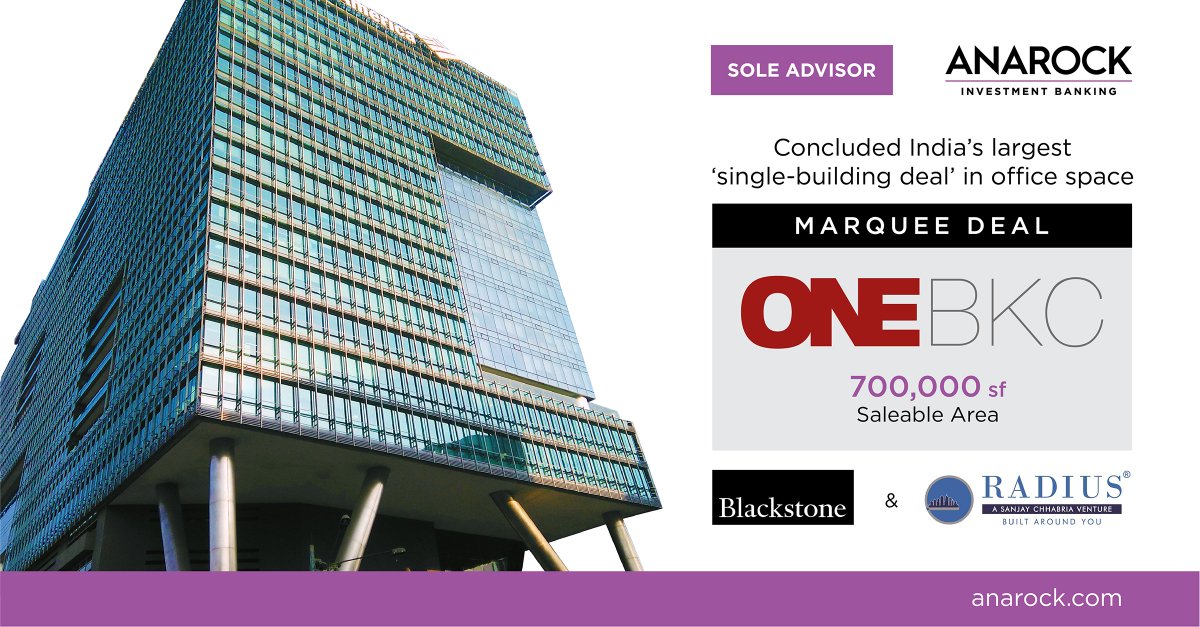 ShobhitPEMind's tweet photo. Congratulations to our clients #RadiusDevelopers & #Blackstone on this marquee transaction #OneBKC.
It reflects #ANAROCKCapital team’s strong industry network and deep-rooted relationships. #anujpuri #santhoshkumar #shobhitagarwal #monikgangar https://t.co/280gOmzwan