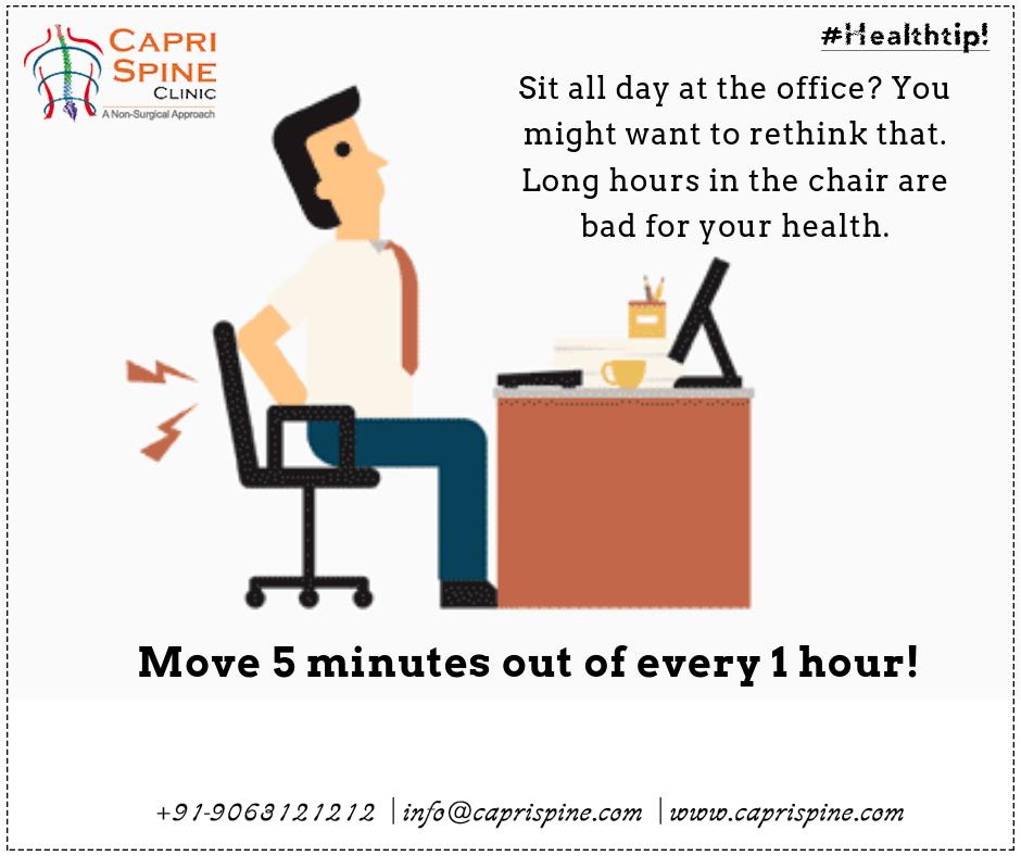 CapriSpine's tweet photo. #HealthTip! 
Move 5 minutes out of every 1 hour! 
https://t.co/VlVWnz7YQe
#caprispine #BackPain #NeckPain #healthcare #healthcheck #spineexperts #spinecare #physiotherapy https://t.co/Ho977hrv9Q