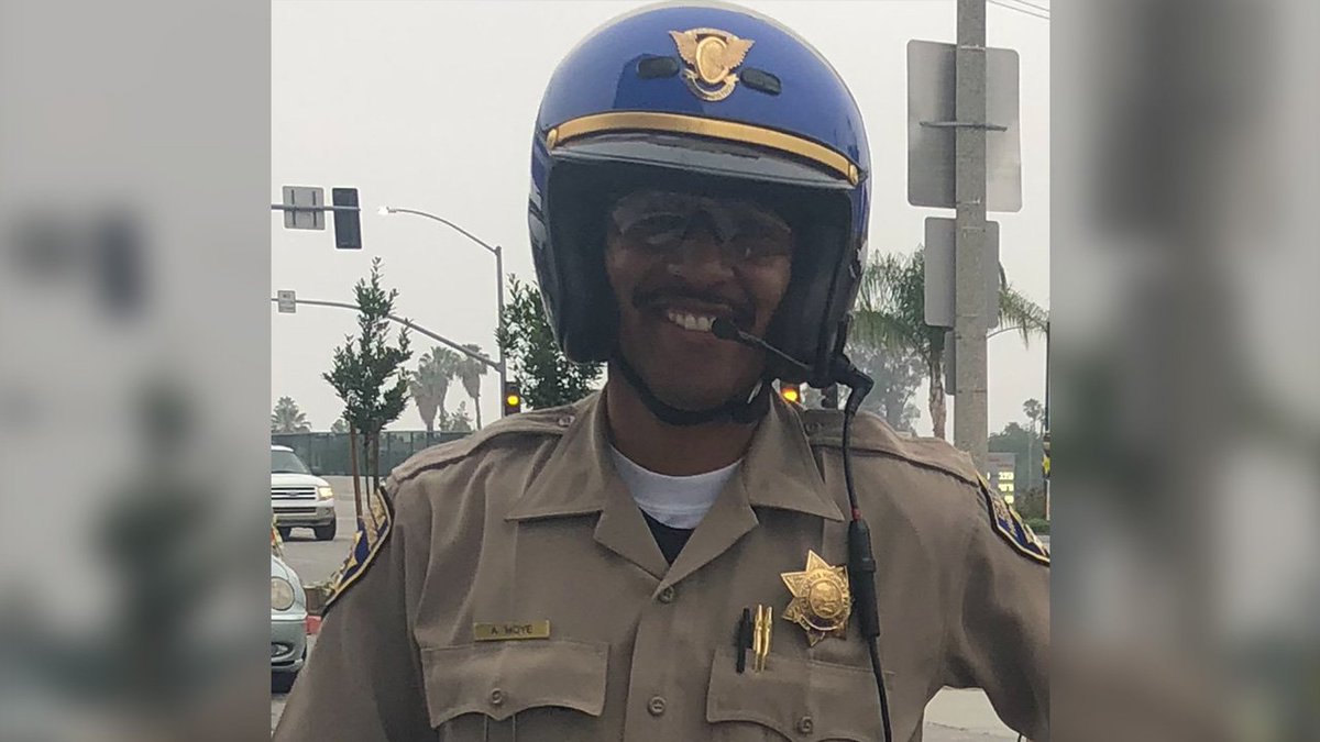 FOXLA's tweet photo. #BREAKING RIP CHP officer Andre Moye. His family shares this photo of the fallen officer with Fox 11's @HaileyBWinslow after a gun battle in Riverside this evening left 2 other officers fighting for their life. Here's what we know: https://t.co/OueGOypLQs https://t.co/4uCZiv9VQK
