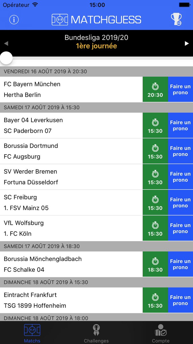 matchguess's tweet photo. 📅 La saison 2019/20 de #Bundesliga 🇩🇪 débute ce vendredi 16/08 à 20h30 et est à pronostiquer dans Matchguess ⚽ 👉 https://t.co/DjlBCEiXHN https://t.co/QIgbwMSazw