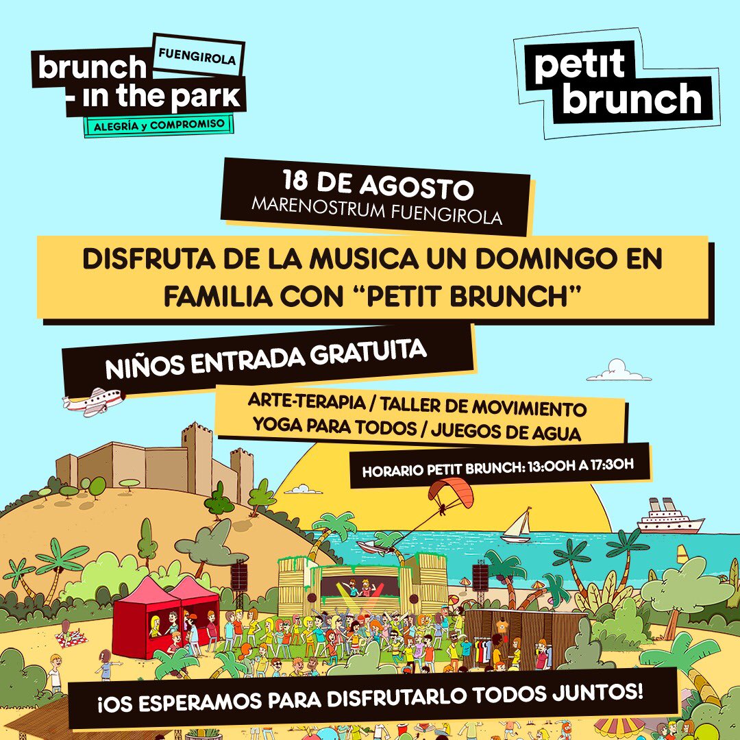 Domingo ➕ Música ➕ Familia = Brunch -In The Park ☀️🎶
El 18 de Agosto os esperamos en Marenostrum Fuengirola

Quedan sólo 5 días‼️, hazte con tu entrada en el siguiente enlace 👉bit.ly/BrunchFuengiro…
Evento recomendado por Elegance Producciones 🙌