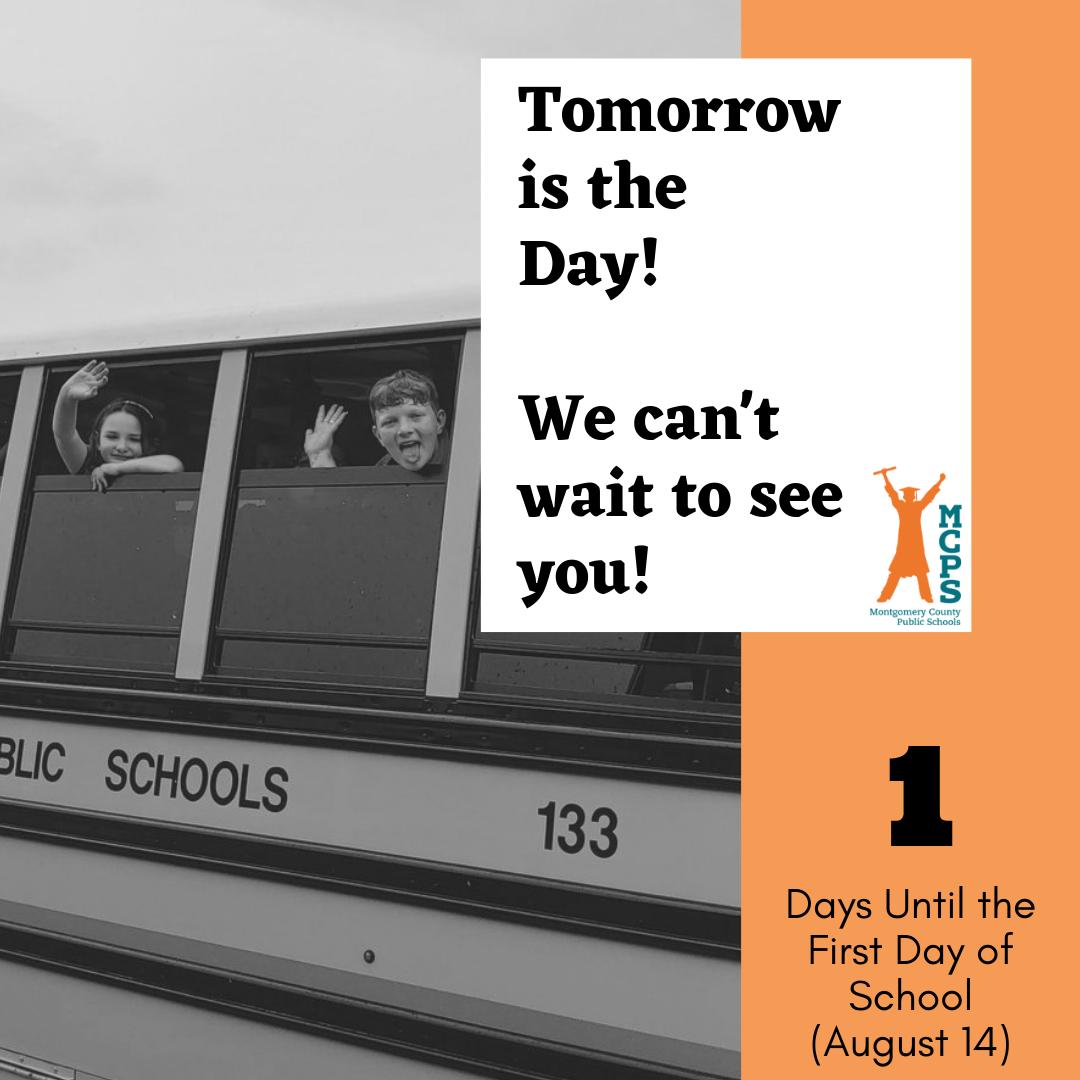 mcps_va's tweet image. 1 Day Until the First Day of School! Tomorrow is the day! We can't wait to see all of our students tomorrow. Use the hashtag #MCPSFirstDay to share your first day of school photos with us!  #ThisisMCPS