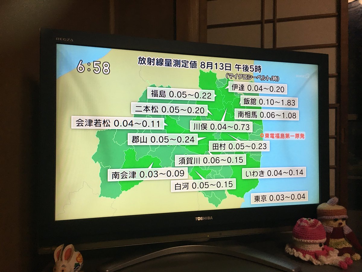 帰省のたびにツイートしてますが。東京や全国の人が知らないこと。NHK福島では定時の天気予報に連結して放射線量が速報されます。そして東京や全国の人が知らないということをあらかたの福島の人たちは知りません。