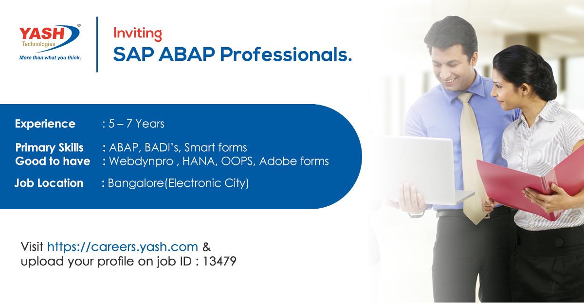 Yashcareers's tweet photo. We're looking for #SAP ABAP consultants in Bangalore. For more information, visit: https://t.co/i9ozSMRCV8
#SAPABAP #Webdynpro #HANA #oops #JoinYASH #MoreThanWhatYouThink https://t.co/3zOcHZmRGC