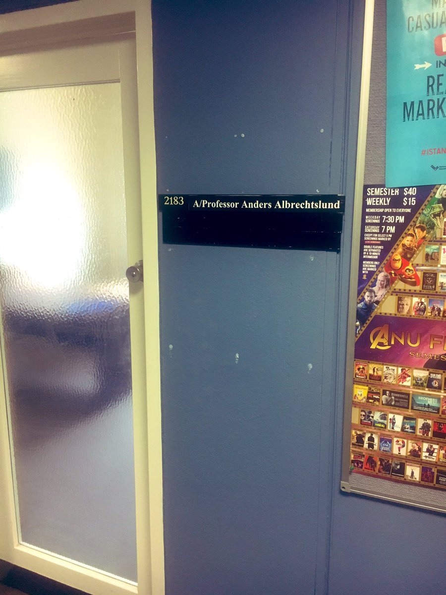 gavin_jd_smith's tweet image. It’s a good day when you give a #qualmethods lecture in the morn, then deliberate Halberstam’s concept of #thewild with v gifted #sociology @ANUFennerSchool colleagues, before walking along the corridor to see this name on the🚪#happydays #anudays @albrechtslund @ANU_SOCY @ourANU