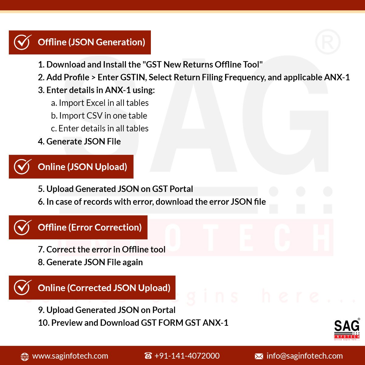 SagInfoTech's tweet photo. Get to know the process of preparing GST ANX-1 on the portal using an offline tool.
Know more about New GST Filing System: https://t.co/hXJLtqK5TX
.
.
.
#gst #offlinetool #gstanx1 #gstcouncil #gstcouncilmeet #gstcouncilmeeting #tool #saginfotech https://t.co/4ZnXanBWcS