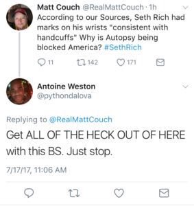 After our first trip to Washington, D.C. investigating in the summer of 2017, A Detective named Antoine Weston from Washington, D.C. Police's 3rd District would attack me on Social Media. Here are the Tweets.  #SethRich  #HisNameWasSethRich