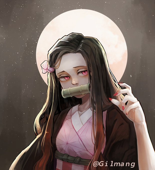 GmangさんがTwitterに投稿した竈門禰豆子(鬼滅の刃)のイラスト。