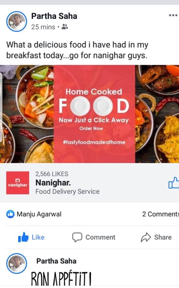 Nanighar1's tweet photo. When you receive such compliments from your patrons din toh ban jata hain. What says Moms? #tastyfoodmadeathome. Our mom chefs rock. Download today and order from #nanighar app https://t.co/3hjKRhjBNr