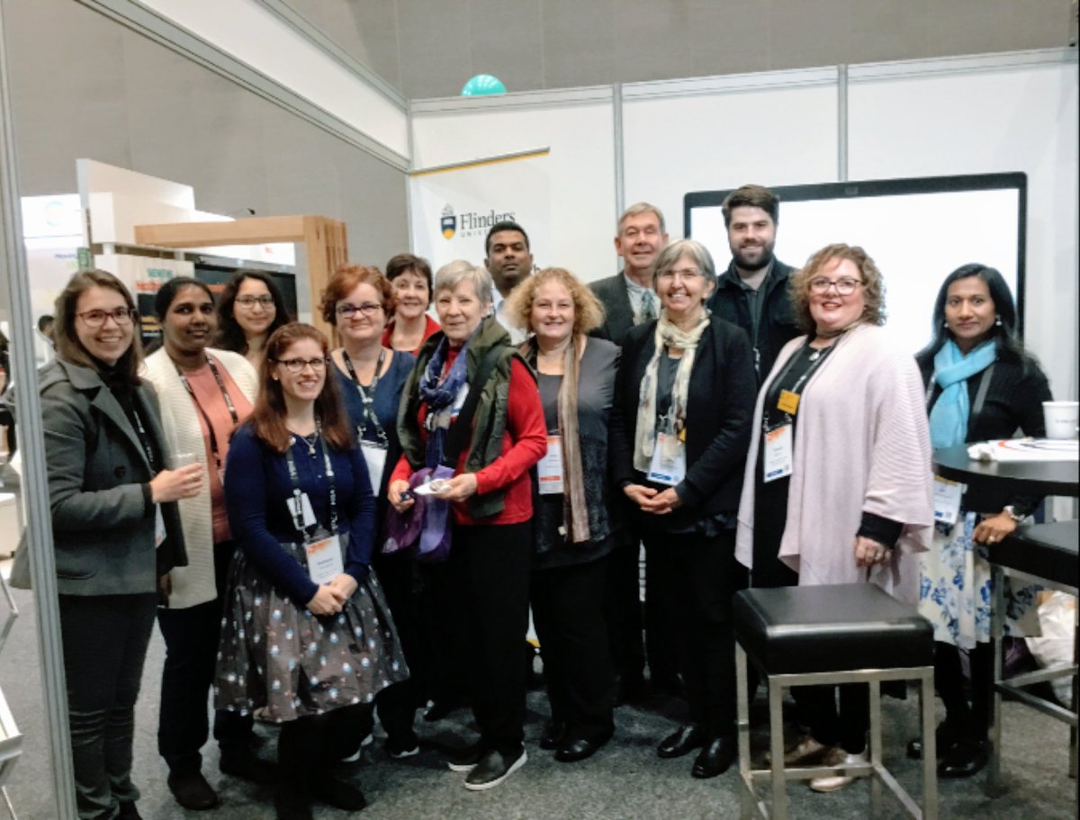 Priankabh's tweet photo. #HappyResearchers at the @Flinders  University booth @HISA_HIC  #HIC2019 promoting their work from #FDHRC @CareSearch and @ELDAC_agedcare .. Come and have a chat with us about research, future opportunities and collaborations!! @anthonymaeder  @LuaPerimal @JenniferTieman https://t.co/bSi3TCjXND