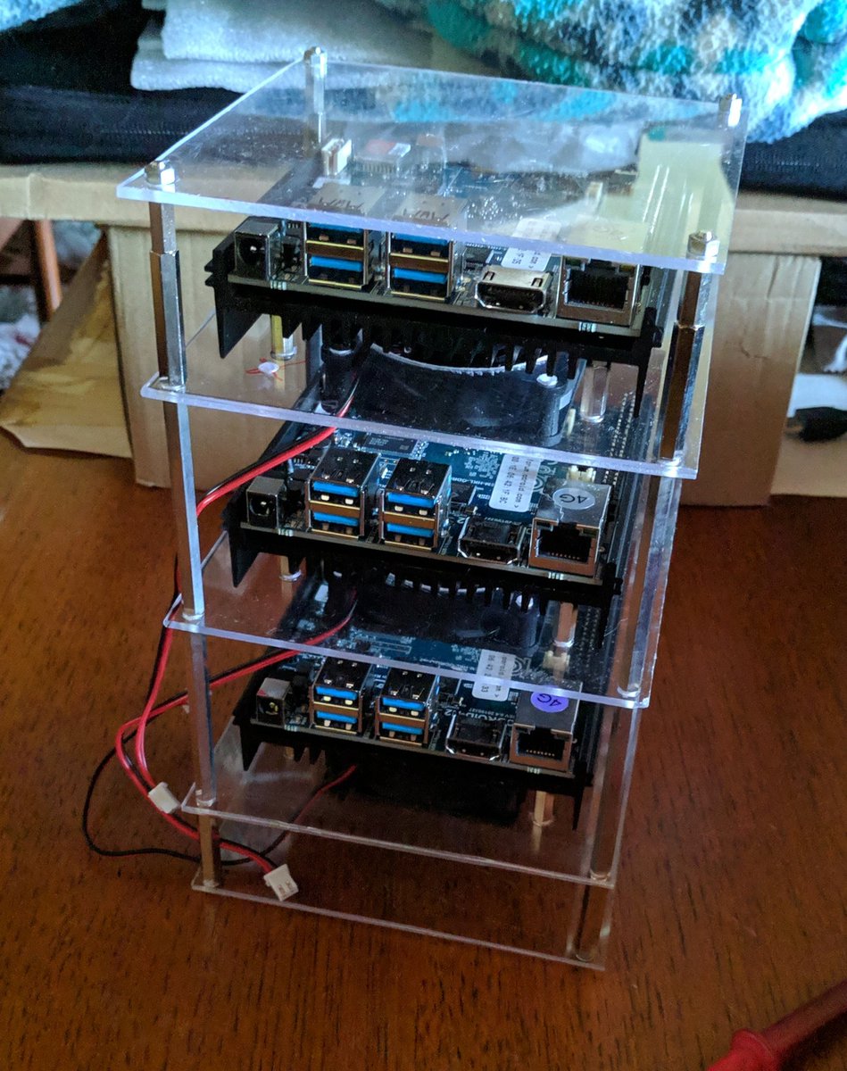 tabifata's tweet image. Building a small #odroidn2 #cluster ( #distcc experiment). I just need to convince myself that I can survive the temperatures in my lab and finish soldering the harness to power the units. #arm #linux​ @OdroidH