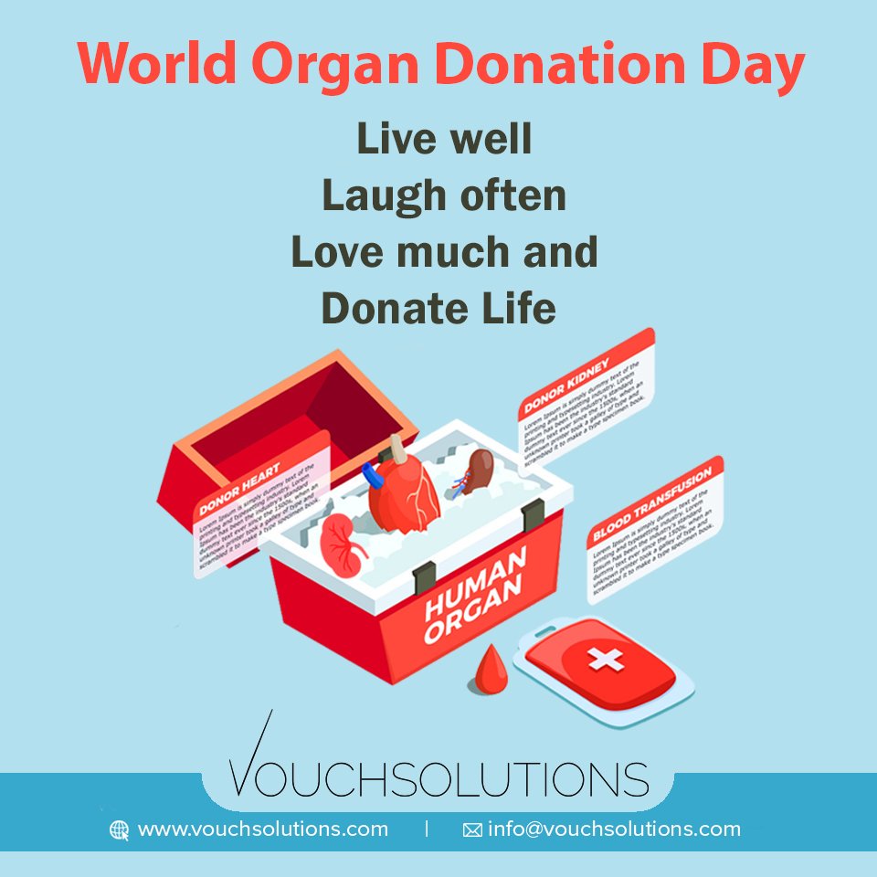 VouchSolutions's tweet image. #WorldOrganDonationDay is observed every year on 13th of August.The aim of this day is to motivate human beings to pledge to donate organs after death, and to spread awareness about the importance of #OrganDonation.
#Live well, Laugh often, #Love much and #Donatelife. 
#August13