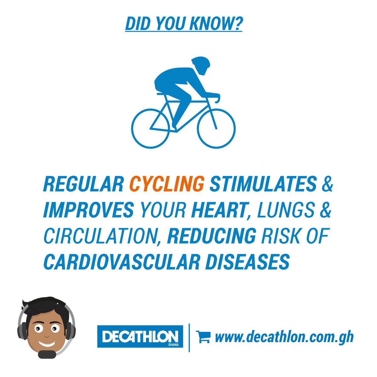 DecathlonGhana's tweet photo. Did you know🤔 that, regular #cycling stimulates and improves your #heart ❤️, lungs and circulation, reducing risk of #cardiovascular diseases ?
_________________________________
#tuesdaymotivation #tuesday #tuesdaymorning #tuesdaythoughts #back2sport #back2sports #back2school https://t.co/ZyYF1vz8Uk
