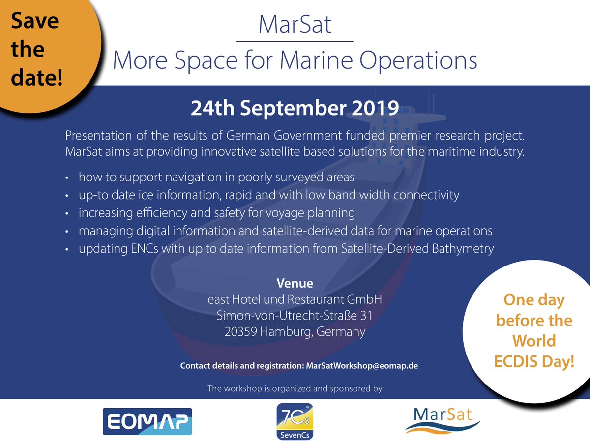 EOMAP (@eomap) on Twitter photo On 24 September 2019, MarSat will host a workshop together with SevenCs and EOMAP in Hamburg. Register now at MarSatWorkshop@eomap.de! On 24 September 2019, MarSat will host a workshop together with SevenCs and EOMAP in Hamburg. Register now at MarSatWorkshop@eomap.de!