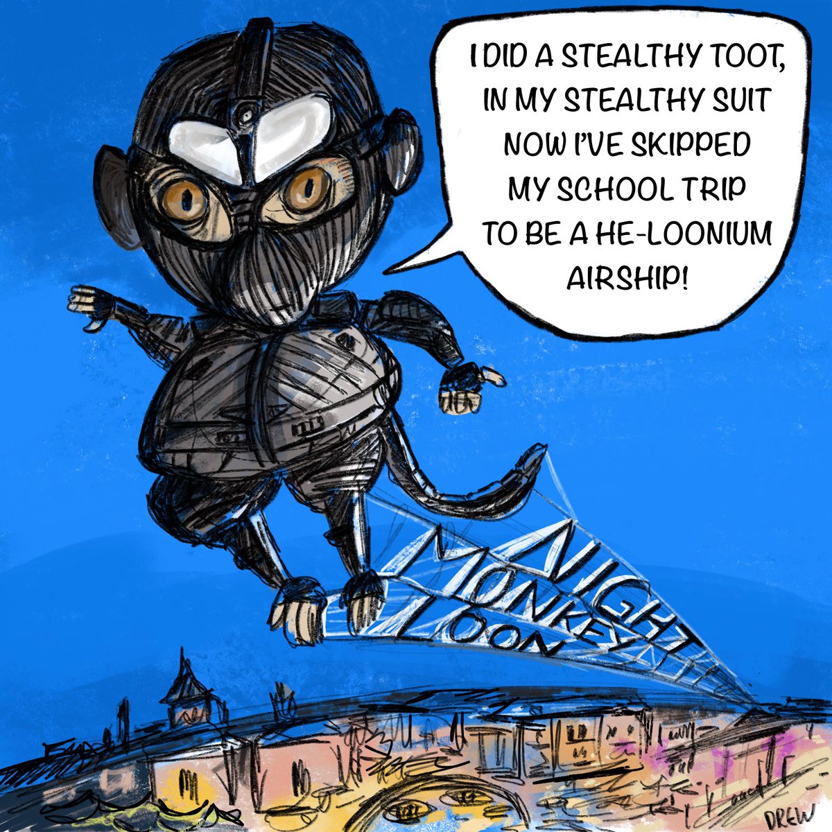 cartoonsidrew's tweet photo. It’s #MonkeyloonDay so here is Night #Monkeyloon which makes slightly more sense if you’ve seen the latest Spider-Man. @Animaloonies @JonsCrazyTweets #animaloon_collective https://t.co/244yprJzMw