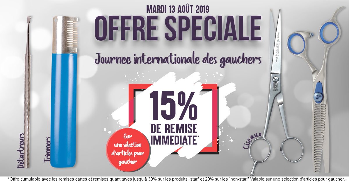 ChadogDiffusion's tweet photo. Offre spéciale à l'occasion de la JOURNÉE INTERNATIONALE DES GAUCHERS ! ✂️Plus d'infos : https://t.co/TvNEll5zMr

#journeeinternationaledesgauchers #toilettage #toiletteur https://t.co/8x47DRm9ex