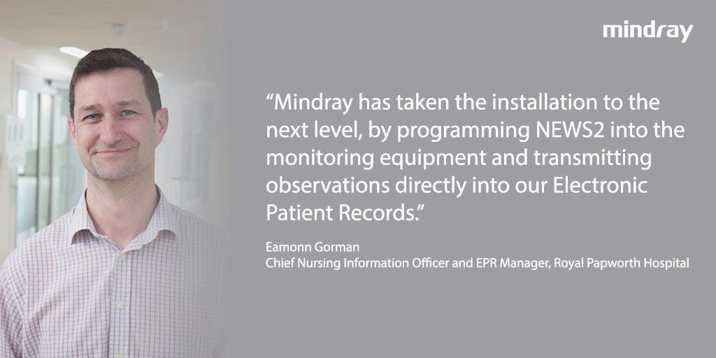 MindrayUK's tweet photo. Automated #NEWS2 calculations, using Mindray's #BeneVision patient monitors, is enhancing #patientsafety and #efficiency @RoyalPapworth. Read the full story >> https://t.co/bwRFPl4blJ https://t.co/eoysarXEK7