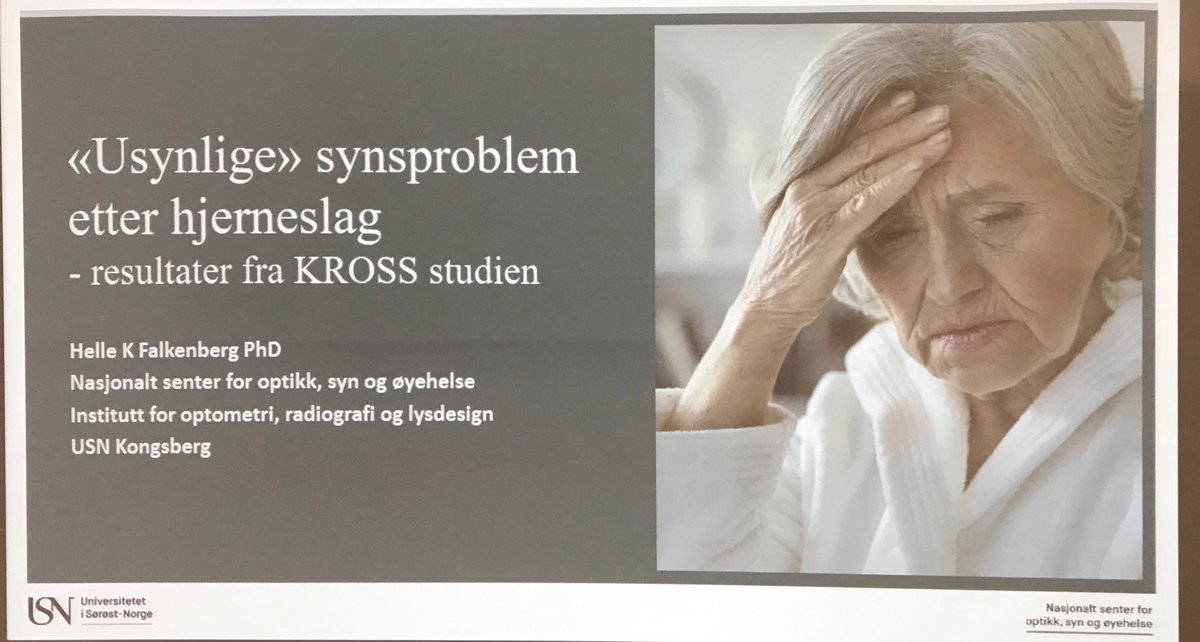 Blindeforbundet's tweet photo. Over 60% av de med hjerneslag opplever synsforstyrrelser. Vi ser med hjernen, sier @FalkenbergHelle. #slagogsyn. @optikerforbund @USN_info https://t.co/KPdmRMnkw0