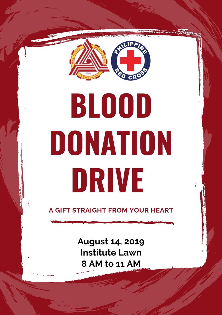 red_iit's tweet photo. "Donate Blood and Be a Hero"

There will be a Blood Donation Drive tomorrow from 8:00AM-11:00AM at the Institute Lawn in coordination with the Iligan Medical Society and MSU-IIT Medical and Dental Health Services.
#RCYMSUIIT #MSUIIT #RCY https://t.co/SCLsna0Mva