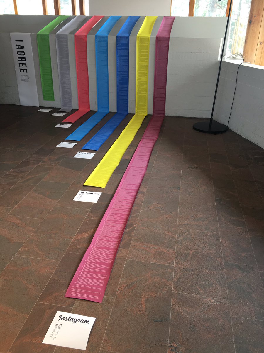 AndrewBloch's tweet photo. A visualization of the terms and conditions of different apps. 

(Left to Right: @WhatsApp, @Google, @Tinder, @Twitter, @Facebook, @Snapchat, @Instagram) https://t.co/R3QSK0EOIh