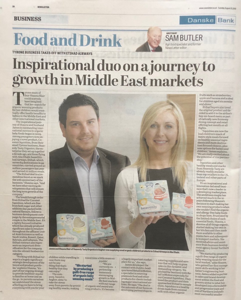 ⁦<a href="/News_Letter/">Belfast News Letter</a>⁩ I talk to James and Shauna Blair ⁦<a href="/HeavenlyTasty/">Heavenly</a>⁩ about the success of novel baby foods in Mid East ⁦<a href="/Food_NI/">Food NI</a>⁩ #tastethegreatness #lovelocalfood #worldsbestfood