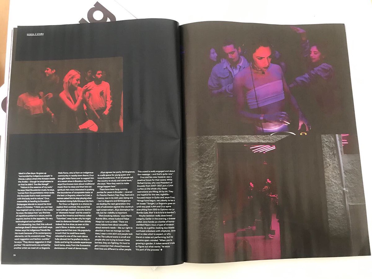 My piece on Quito’s breakout electronic scene in the new issue of <a href="/Mixmag/">Mixmag</a> is looking 💅 ft Nicola Cruz, Mateo Kingman, Quixosis, J0ya, La Sagraria at La Ideal and more...