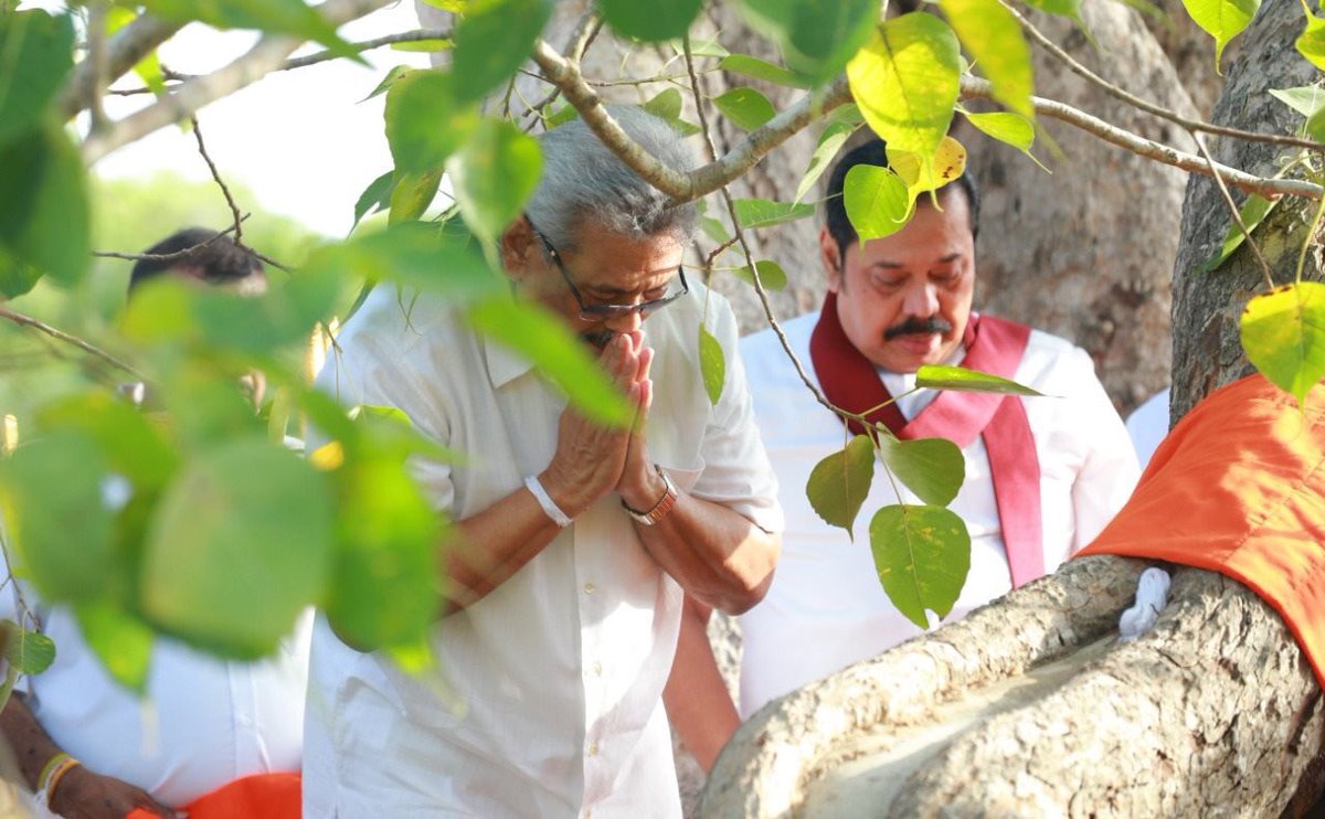 Gotabaya Rajapaksa on Twitter: "Receiving blessings at the Sacred Bo Tree  in Anuradhapura this morning with HE Mahinda Rajapaksa, Members of  Parliament and other well-wishers in attendance #LKA…  https://t.co/dz46DJqGln"