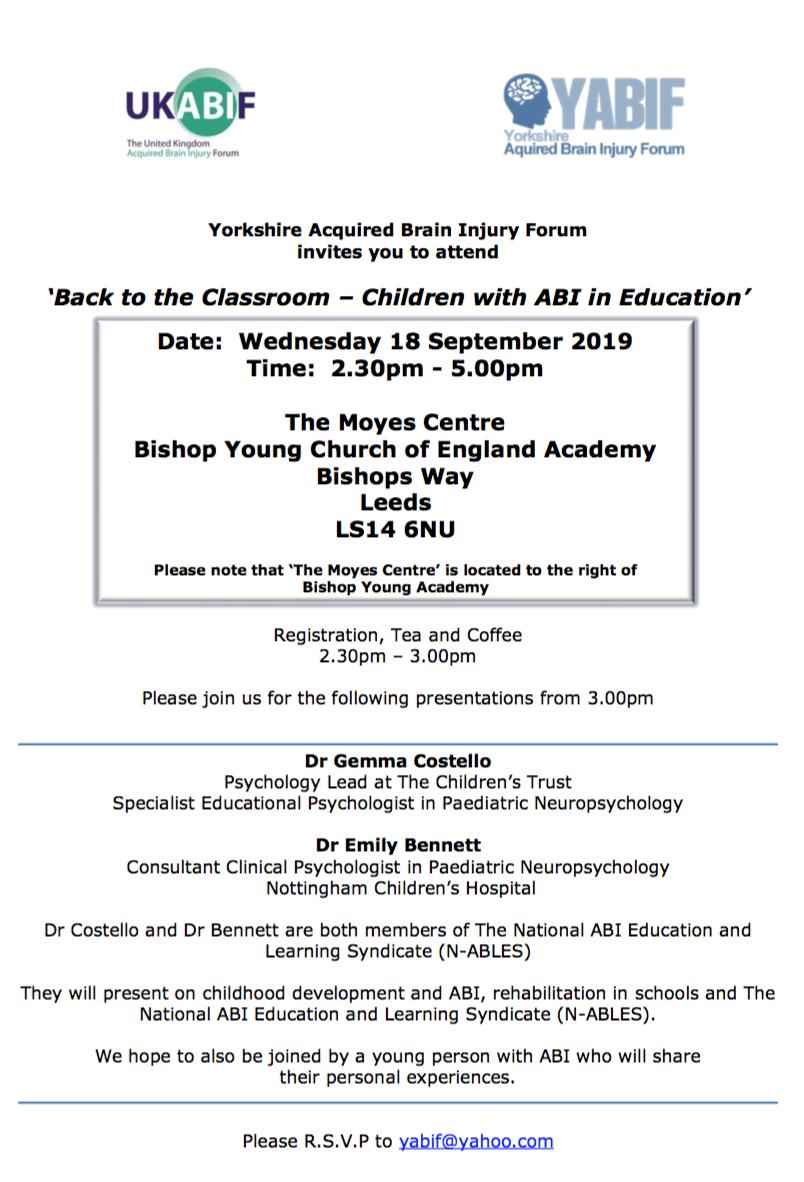 UKABIF's tweet photo. Two fantastic speakers at this event - children with brain injury need better rehab and support! #highlyrecommend @SmithChrisW @NABLES10 @EmBennett78 @CostelloGem https://t.co/BHBuC73Xle